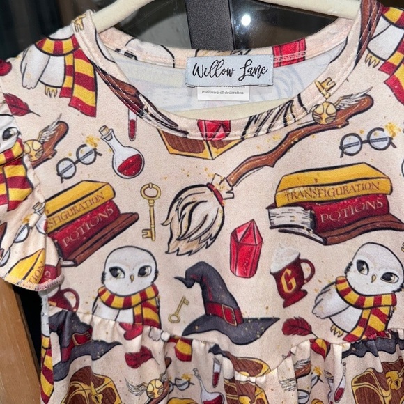 Harry Potter toddler girl dress sorting hat owls scarf golden quidditch print - Picture 2 of 5